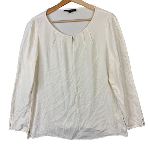 Lafayette 148 New York Tops - Lafayette 148 New York 100% Silk Pleated Keyhole Blouse Cream Ivory Size 12